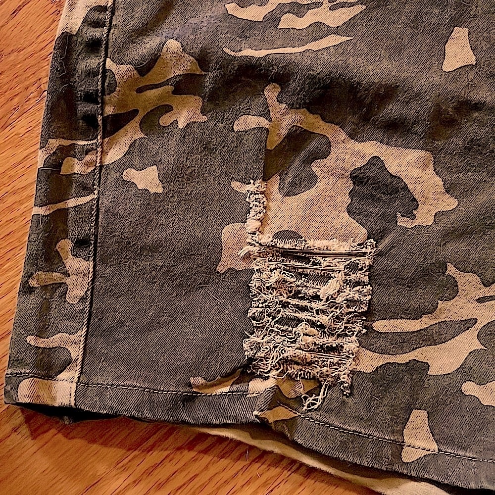 🔴 CLEARANCE🔖 GREEN CAMOUFLAGE DISTRESSED RIPPED DESTROYED JEAN OVERALL SHORTS 1X - Picture 10 of 13